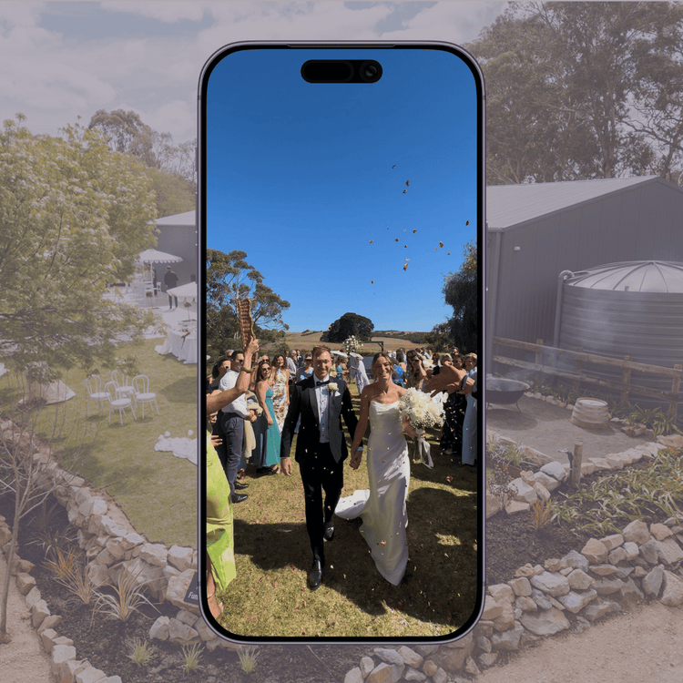 Smartphone screen showing wedding photo upload