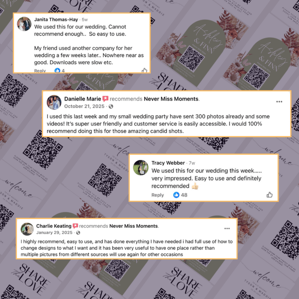 Wedding QR code guest media sharing