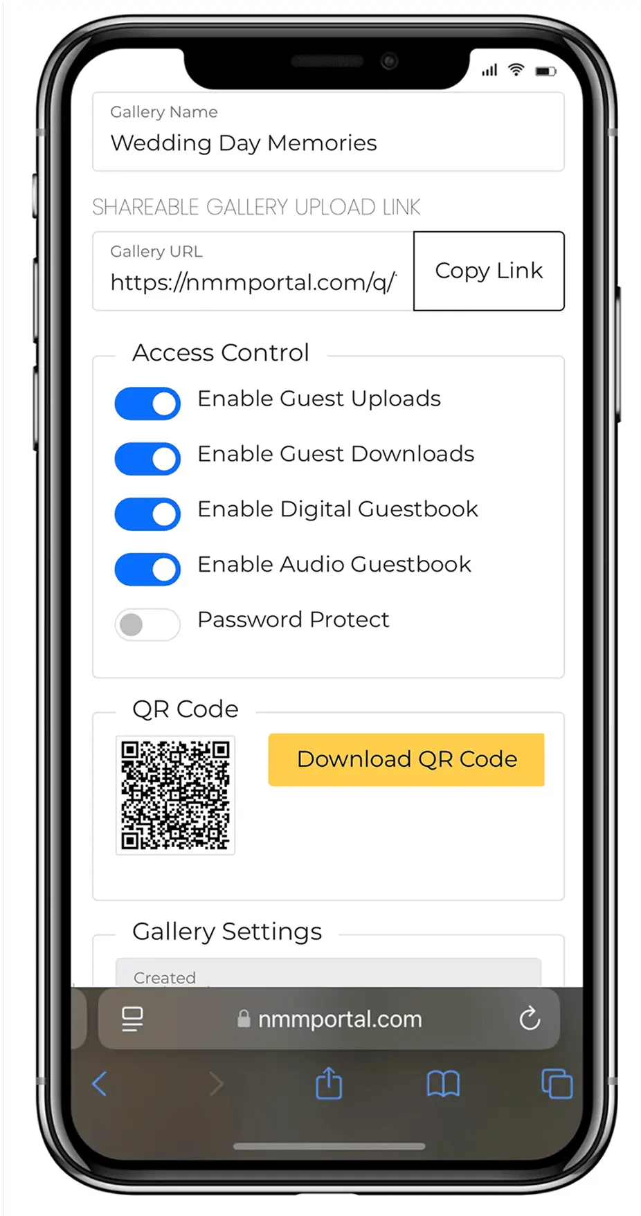 Name your gallery, set privacy settings and download your QR code