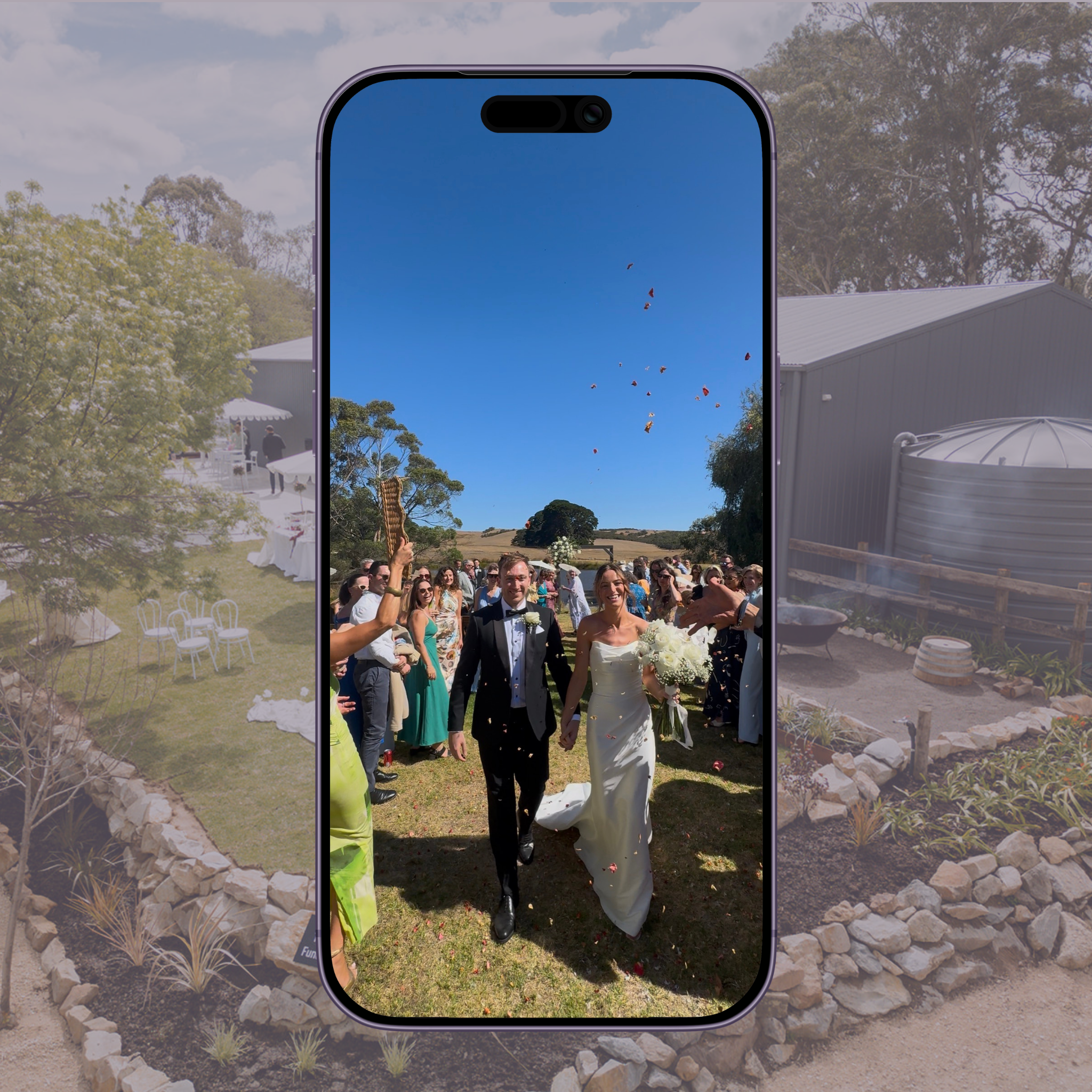 Smartphone screen showing wedding photo upload